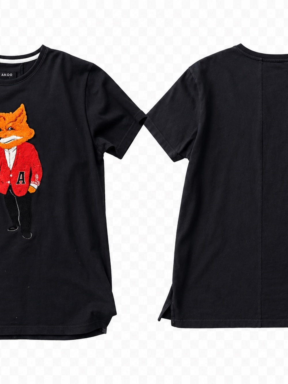 AKOO Black Kids Tee with Orange Fox and Red Jacket Graphic